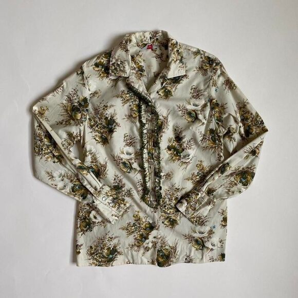 Vintage 70s beige floral blouse - Picture 1 of 4